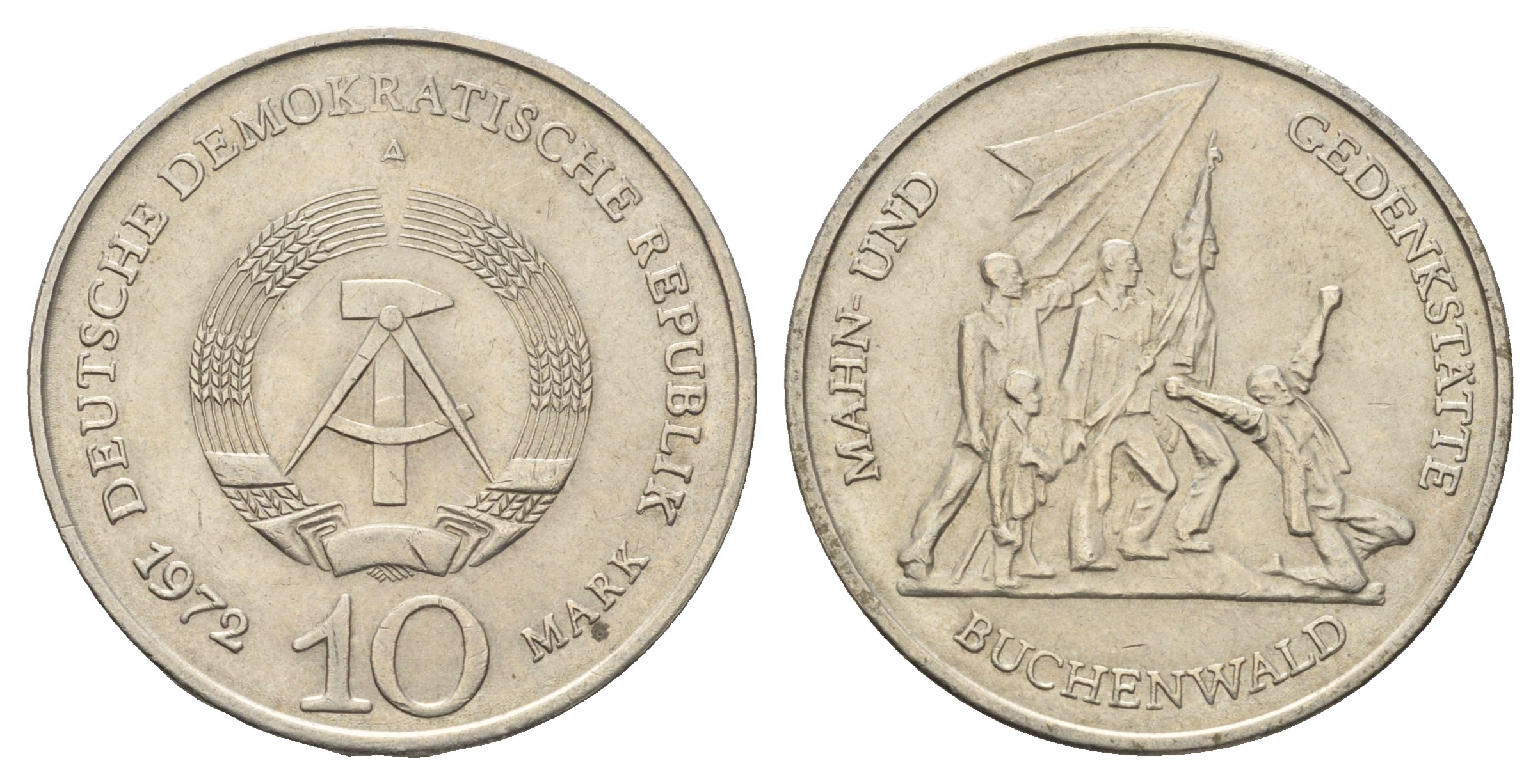 ГДР 10 марок 1972 A, мемориал Бухенвальда KM 38, J. 1539 медно-никель 4680-733