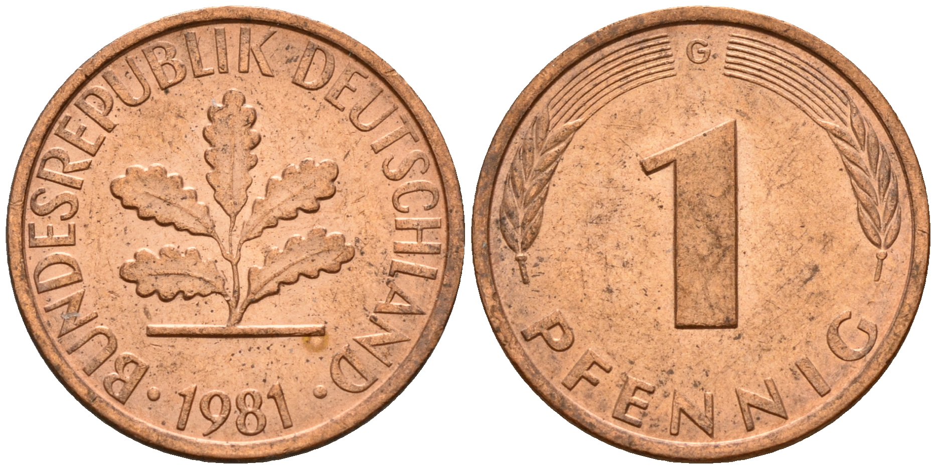 ФРГ 1 пфенниг 1981 G KM 105, J. 380 сталь плакированная медью    4598-618