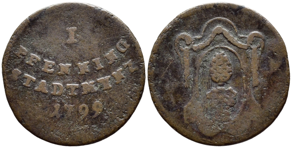 Аугсбург 1 пфенниг 1799 KM 189 медь 261-662