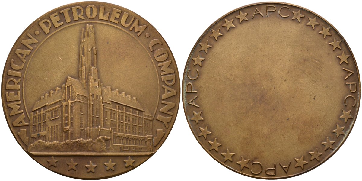 США медаль ND American Petroleum Company (APC), диаметр 60 мм бронза 1085-4-41