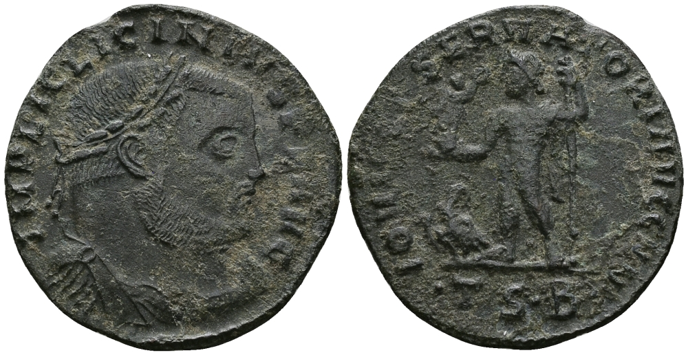 Римская Империя нуммий 312 - 313 Лициний IOVI CONSERVATORI AVGG NN Фессалоника Good Very fine RIC 60 бронза 1073-6-81