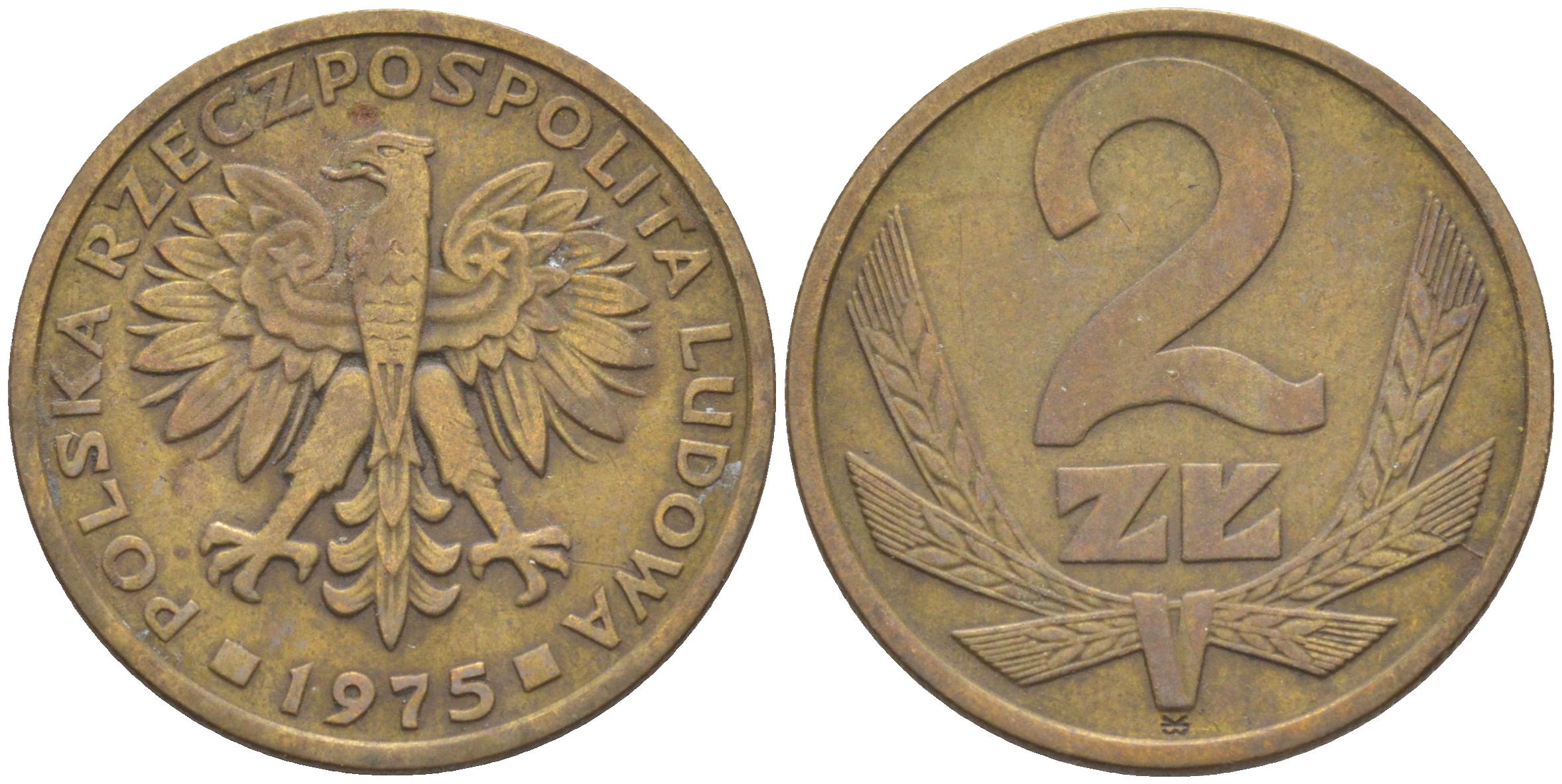 ПОЛЬША 2 ЗЛОТЫХ 1975 KM 80.1 латунь 187-942