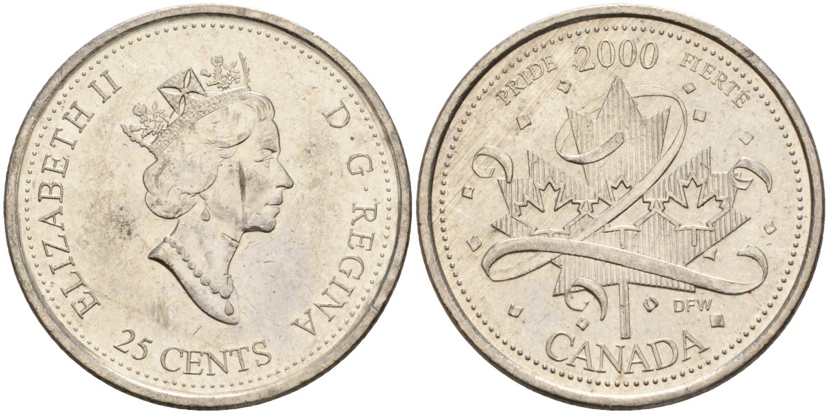 Канада 25 центов 2000 гордость, Елизавета II (1953-) KM 384.2 сталь плакированная никелем 4143-1236
