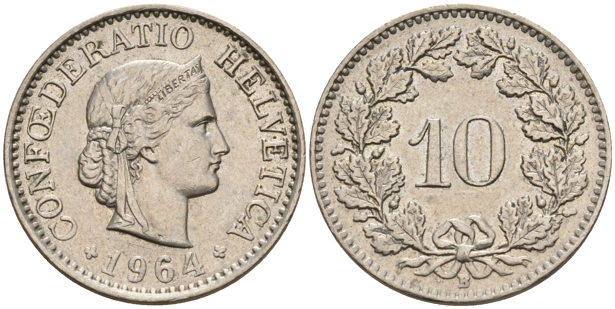 Швейцария 10 раппенов 1964 В KM 27 медно-никель    4152-1138