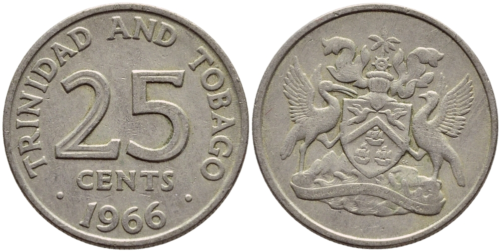 Тринидад и Тобаго 25 центов 1966 герб KM 4 медно-никель 4396-639