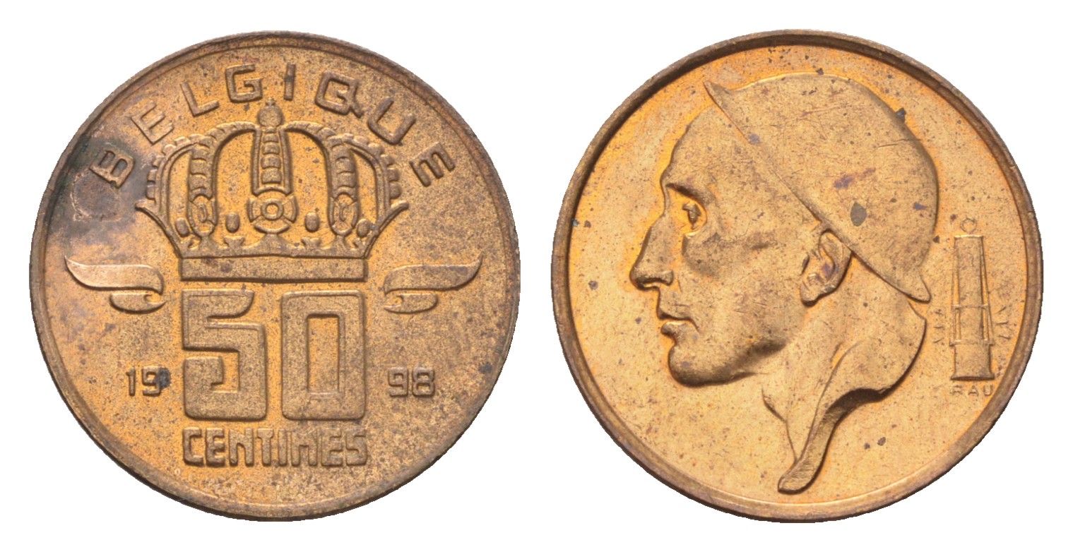 Бельгия 50 сантимов 1998 Belgique, Бодуэн I (1951-1993) KM 148 бронза 4705-247