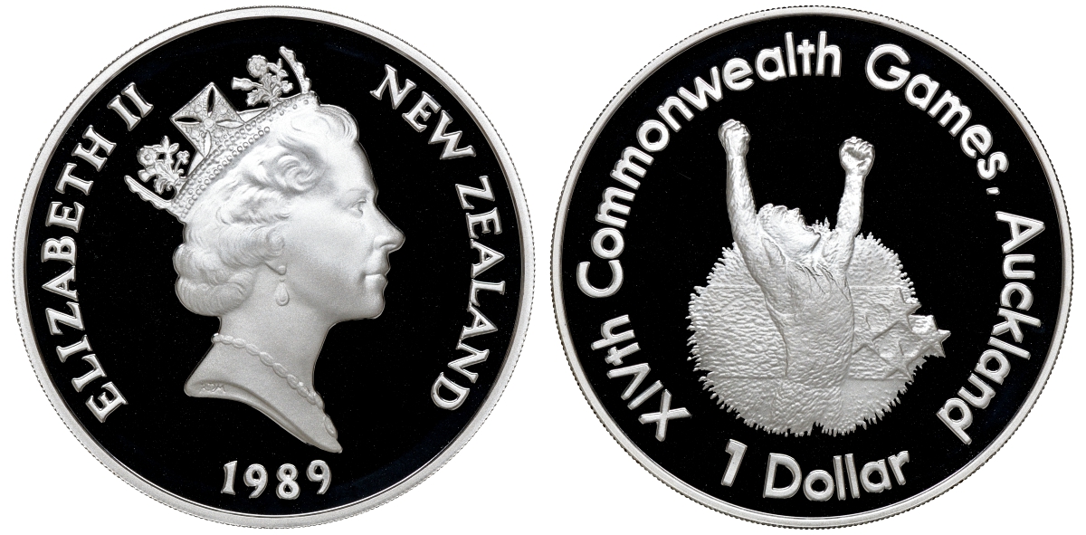 Новая Зеландия 1 доллар 1989 XIV Игры Содружества наций, бегун, Елизавета II (1952-2022), в оригинальной коробке KM 67а серебро PROOF 4-3-4-25