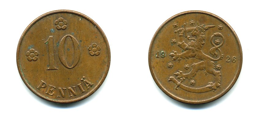 Финляндия 10 пенни 1926 республика (1918-1962) KM 24 медь 46-1533