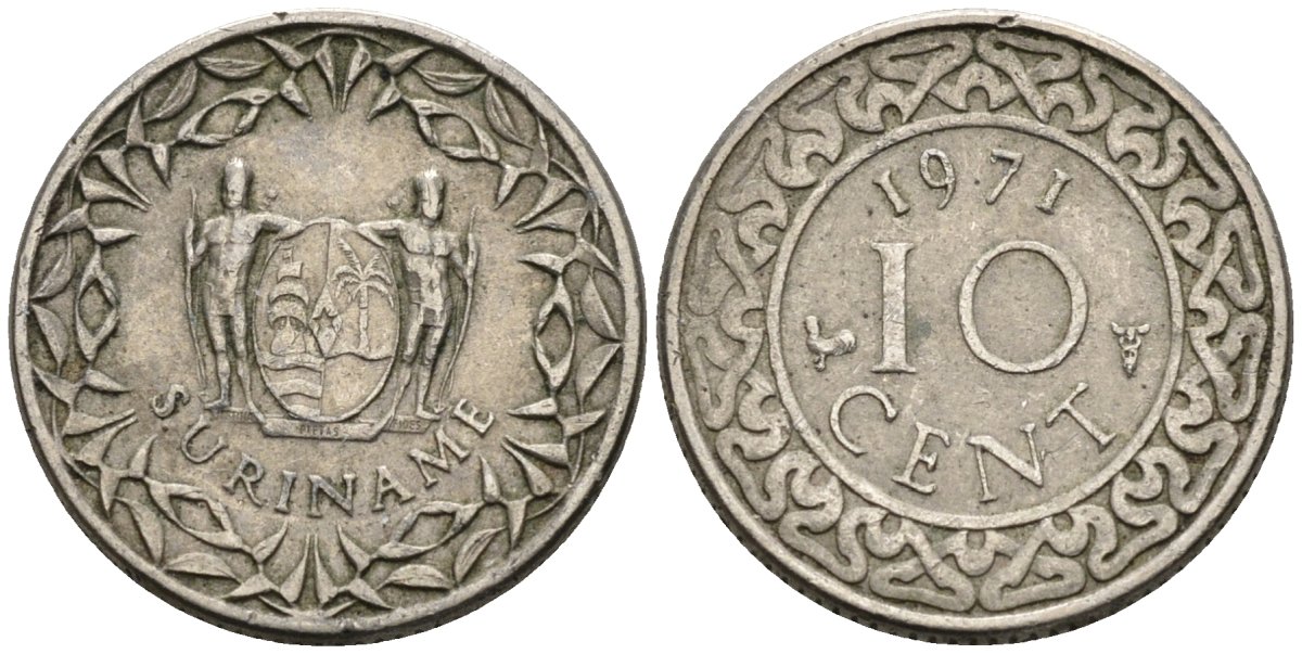 Суринам 10 центов 1971 KM 13 медно-никель 4585-851