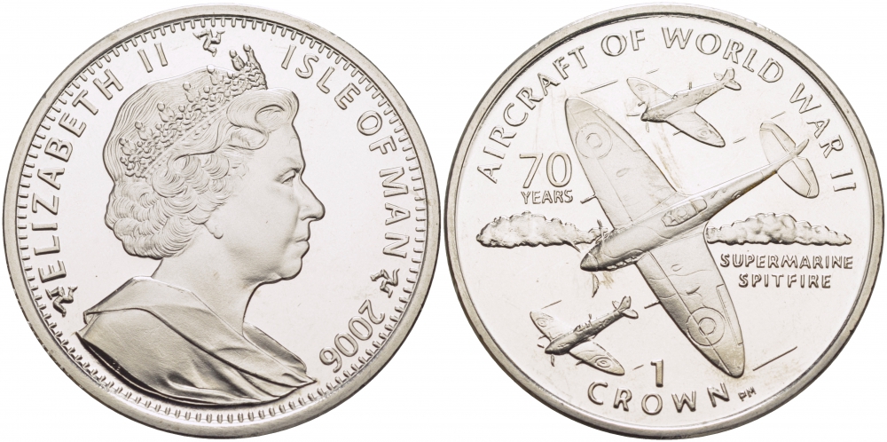 Остров Мэн 1 крона 2006 70 лет создания самолета Спитфайр KM NEW медно-никель UNC 118-334