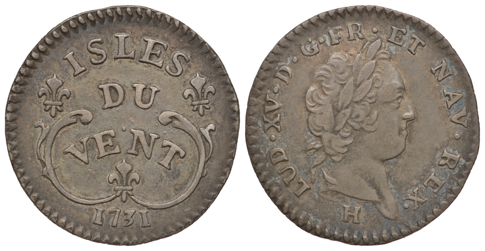 Наветренные острова (Windward, Вент) 12 сол 1731 H, Людовик XV (1715-1774) серебро 10-016-28