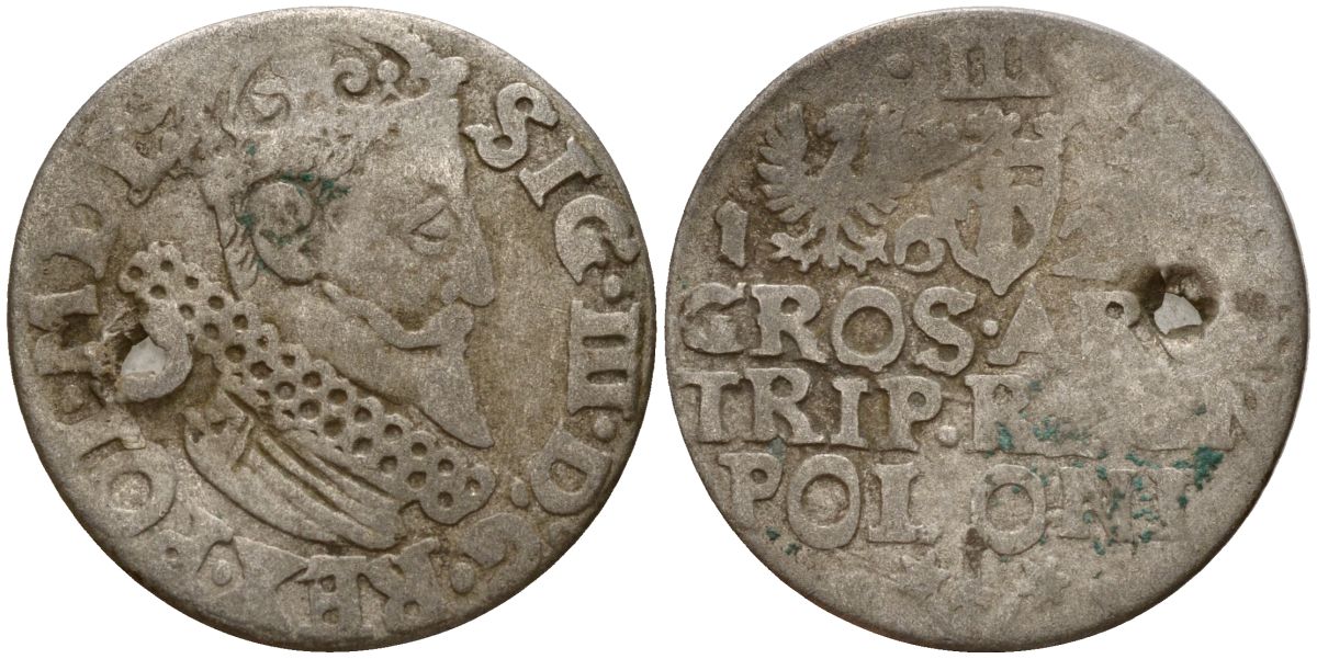 Польша, Эльбинг трояк (3 гроша) 1622 Сигизмунд III Ваза (1587-1632), Монетный двор Краков, герб "Сас" - управляющий монетного двора Миколай Данилович в 1616-1624 Iger K.22.1.a, KM 31 серебро 4160-245