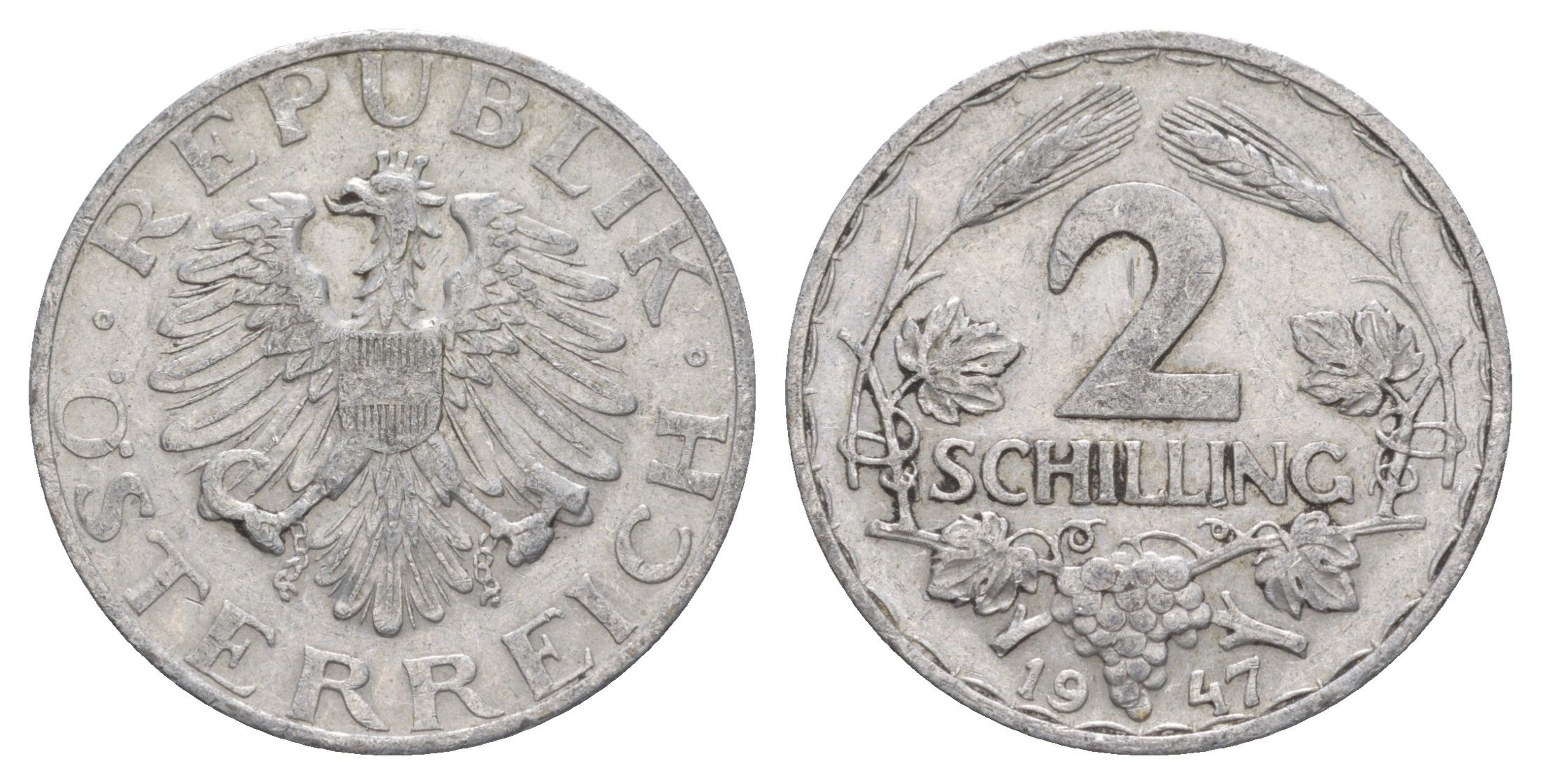 Австрия 2 шиллинга 1947 KM 2872 алюминий 4563-315