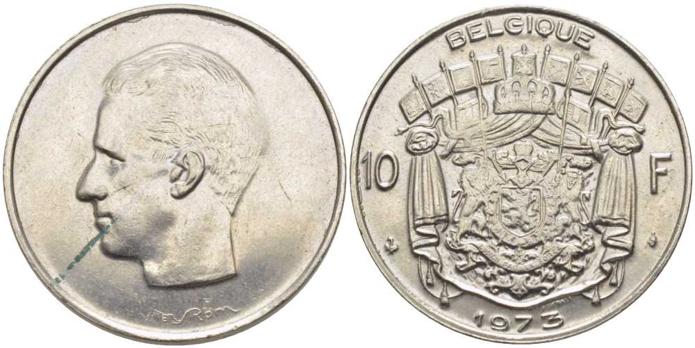 Бельгия 10 франков 1973 Belgique, Бодуэн I (1951-1993) KM 155.1 никель 115-716