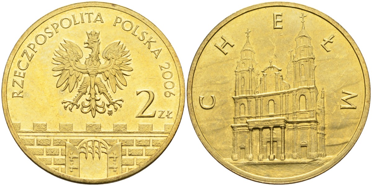 Польша 2 злотых 2006 MW, серия польские города, Хелм (CHELM) KM 544 латунь 4586-1137