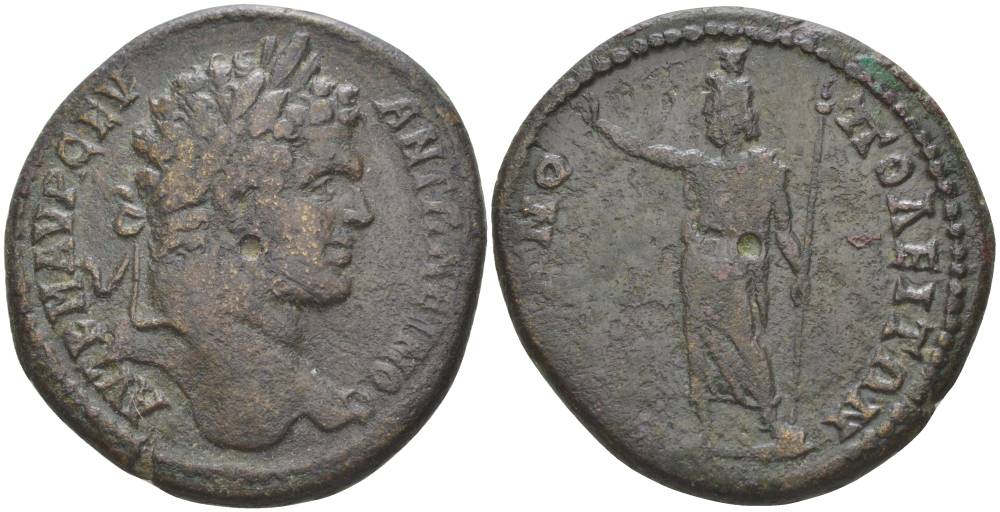 Римская Империя, Провинция Фракия, Адрианополь АЕ 198 - 217 Каракалла, бюст императора / Зевс, 11,57 гр медь 1073-22-74