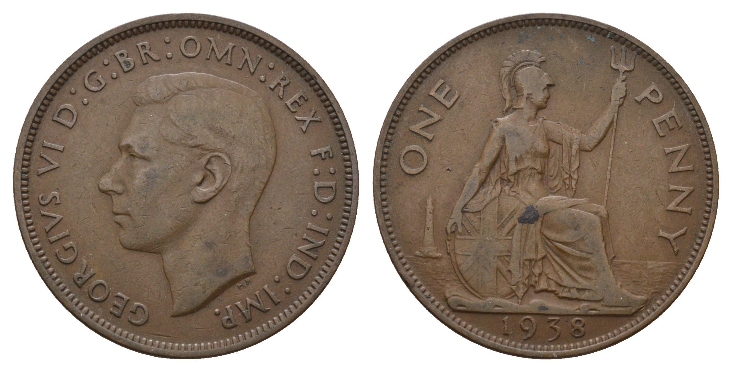 Великобритания 1 пенни 1938 Георг VI (1936-1952) KM 845, Spink 4114 бронза 4653-515