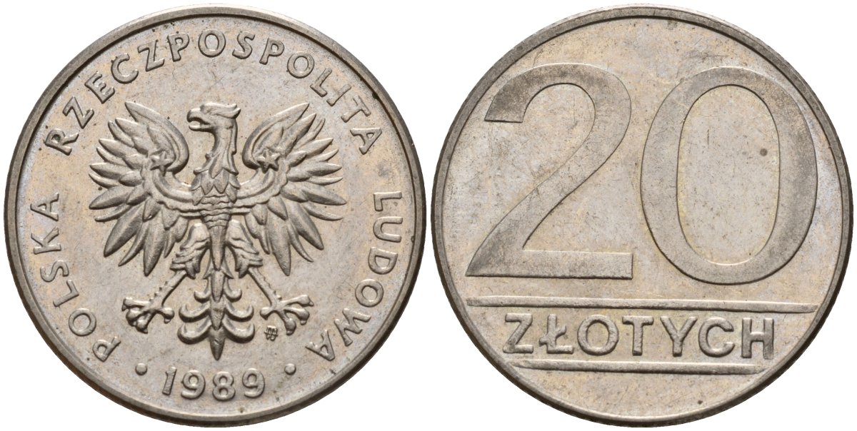 Польша 20 злотых 1989 MW Y 153.2 медно-никель 4187-744
