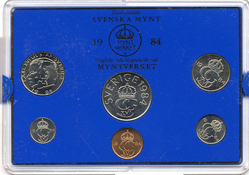 Швеция набор монетного двора из 6 монет 1984 в пластике, Карл XVI Густав (1973- ) KM MS31 UNC 5-4-2-42