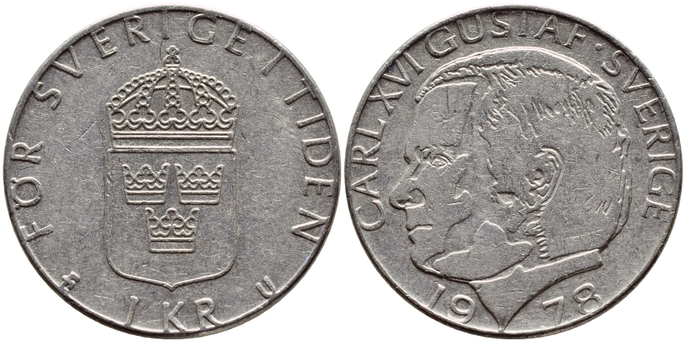 Швеция 1 крона 1978 Карл XVI Густав (1973- ) KM 852 медь плакированная медно-никелем 56-516