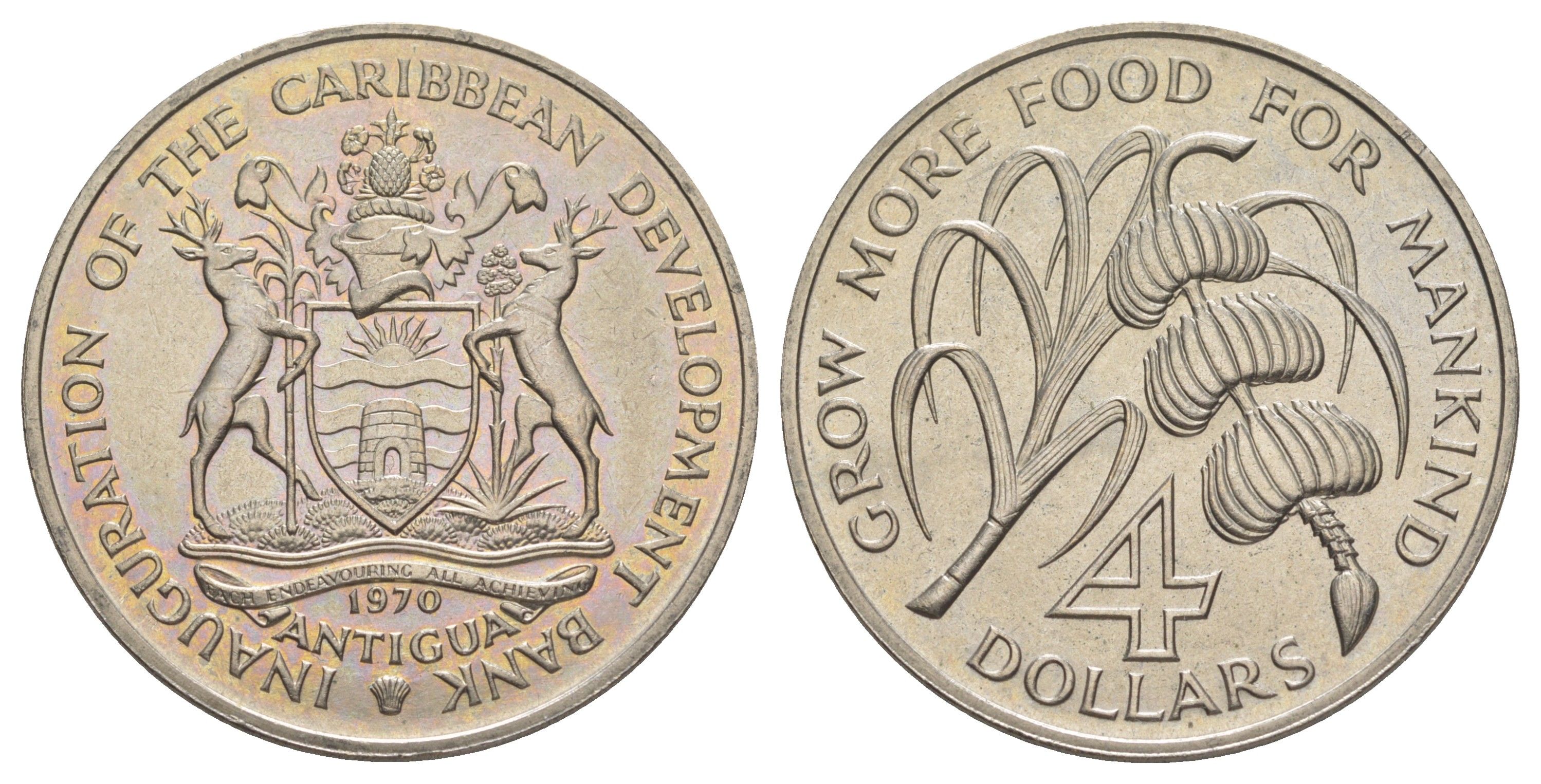 Антигуа и Барбуда 4 доллара 1970 ФАО, с вкладышем с полной информацией о монете KM 1 медно-никель BU 1083-4-33