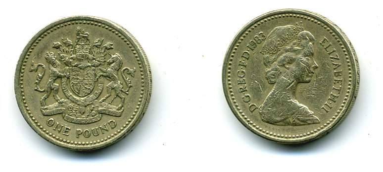 Великобритания 1 фунт 1983 Елизавета II (1952-2022) KM 933, Spink 4221 никель латунь 35-347