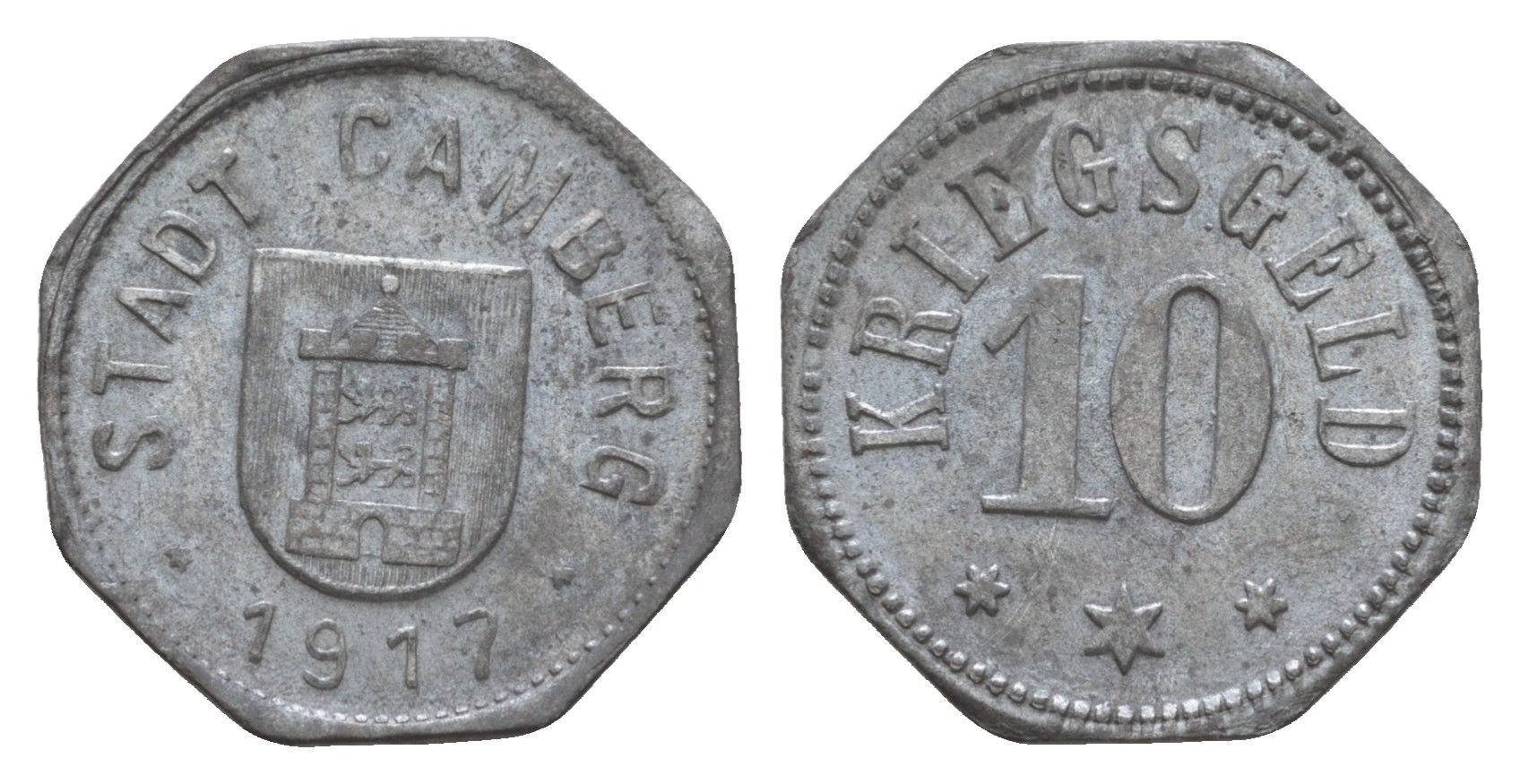 Камберг 10 пфеннигов 1917 Funck 74.2, Men05 4155.2, Men18 5301.2 цинк 4659-253