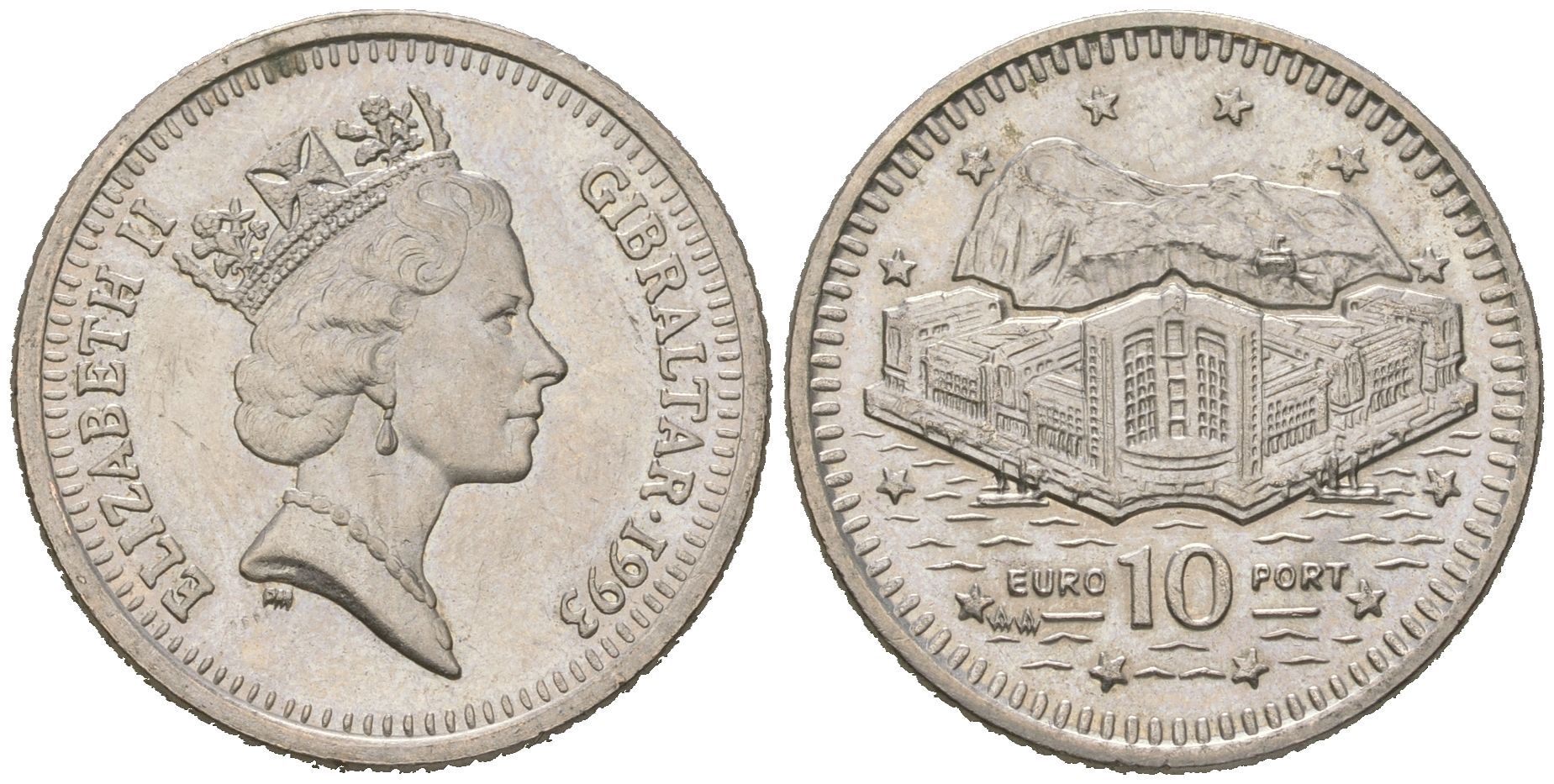 Гибралтар 10 пенсов 1993 KM 112 медно-никель UNC 4620-133