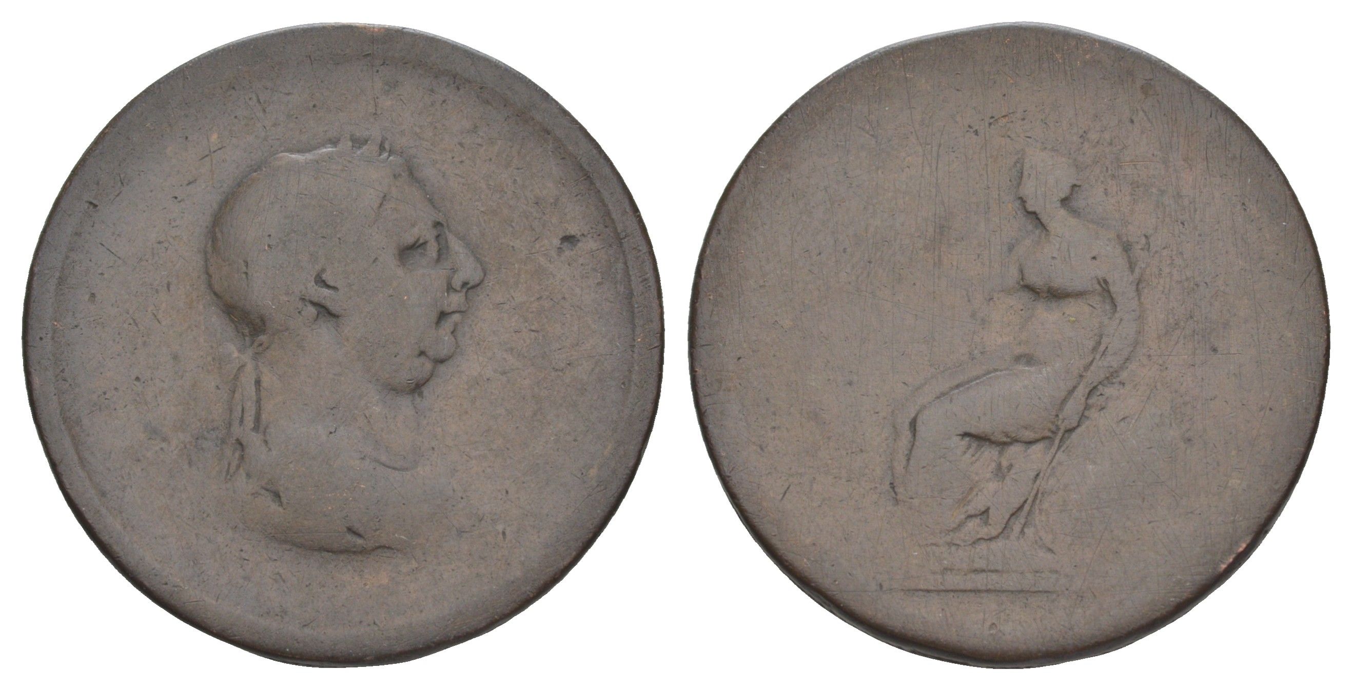 Великобритания, Бат 1 пенни ND (1806-1808) Георг III (1760-1820) KM 663, Spink 3780 медь 4185-1121