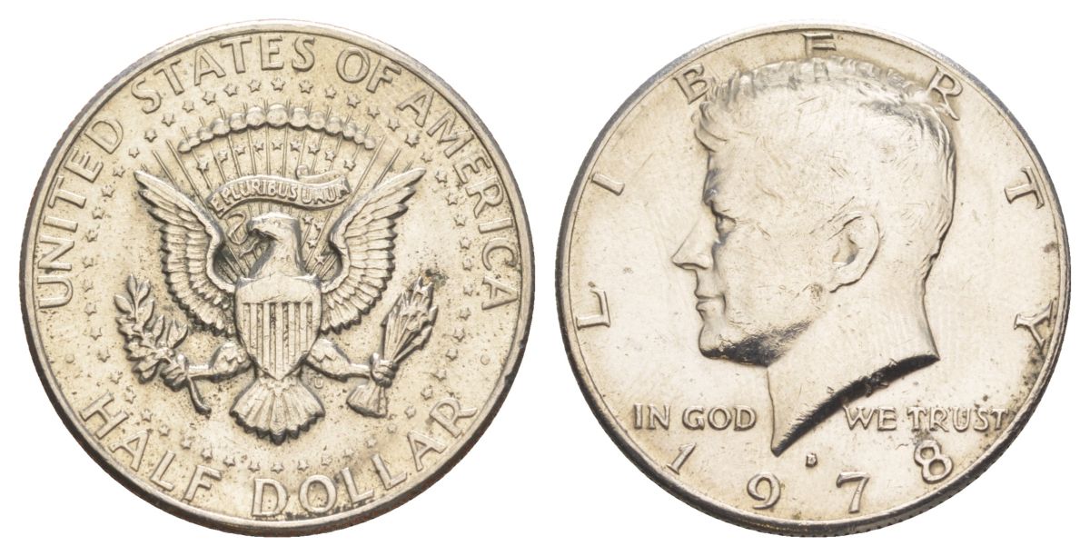 США 1/2 доллара (50 центов) 1978 D, Джон Кеннеди KM A202b медь плакированная медно-никелем aUNC 4183-522