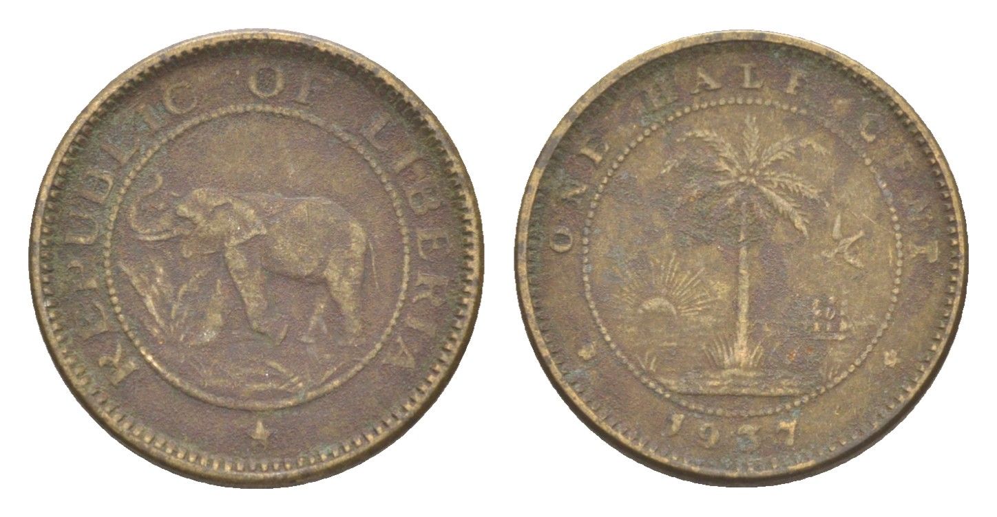 Либерия 1/2 цента 1937 KM 10 латунь 4614-852