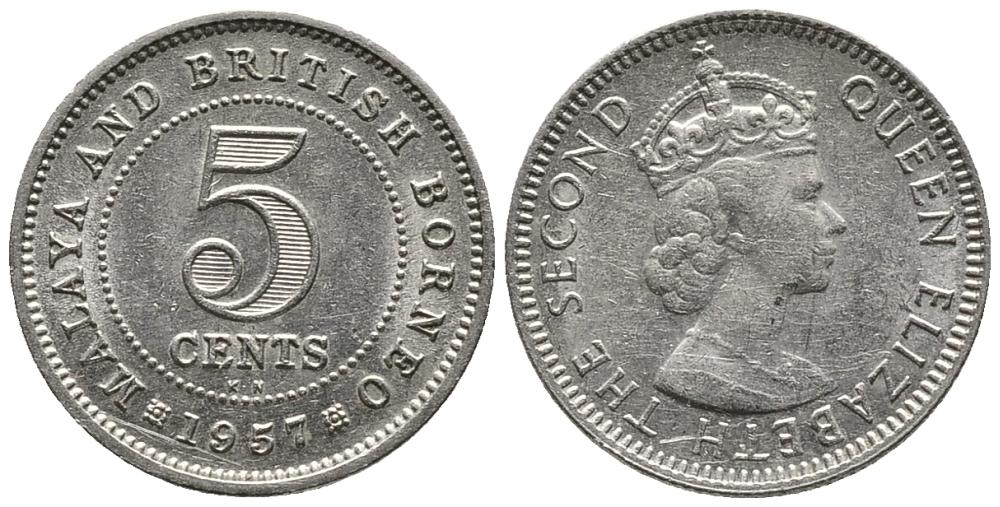 Малайя и Британское Борнео 5 центов 1957 Елизавета II (1952-2022) KM 1 медно-никель 4549-637