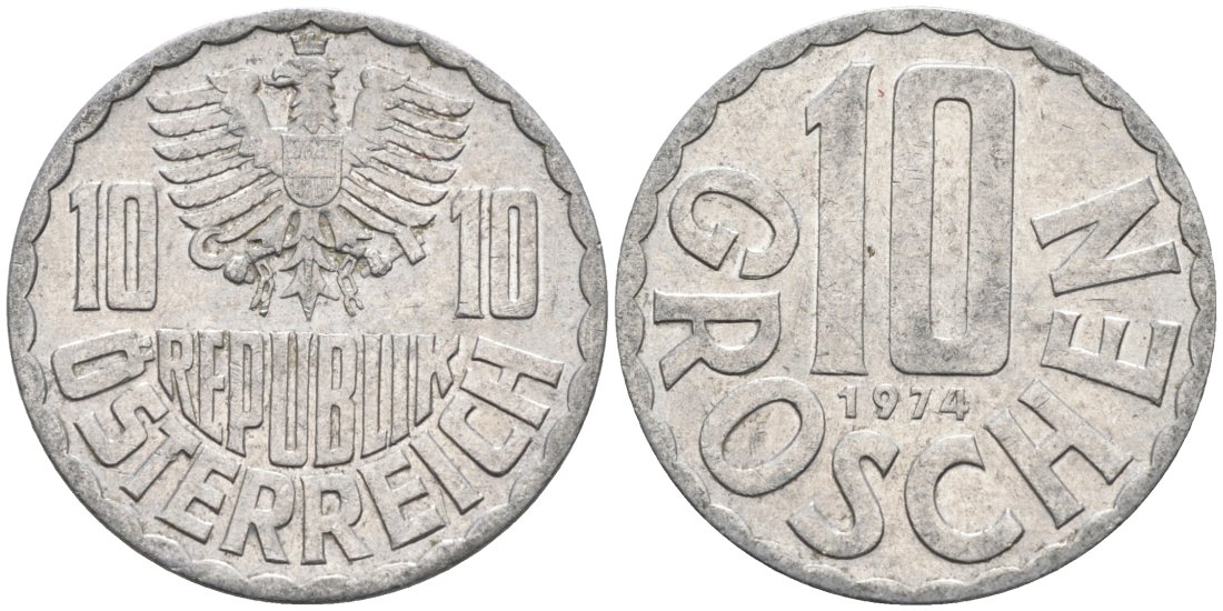АВСТРИЯ 10 ГРОШЕЙ 1974 КМ 2878 алюминий 4573-234