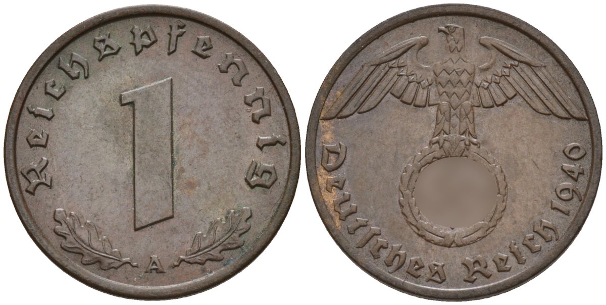 Германия 1 рейхспфенниг 1940 A KM 89, J. 361 бронза 4147-1231