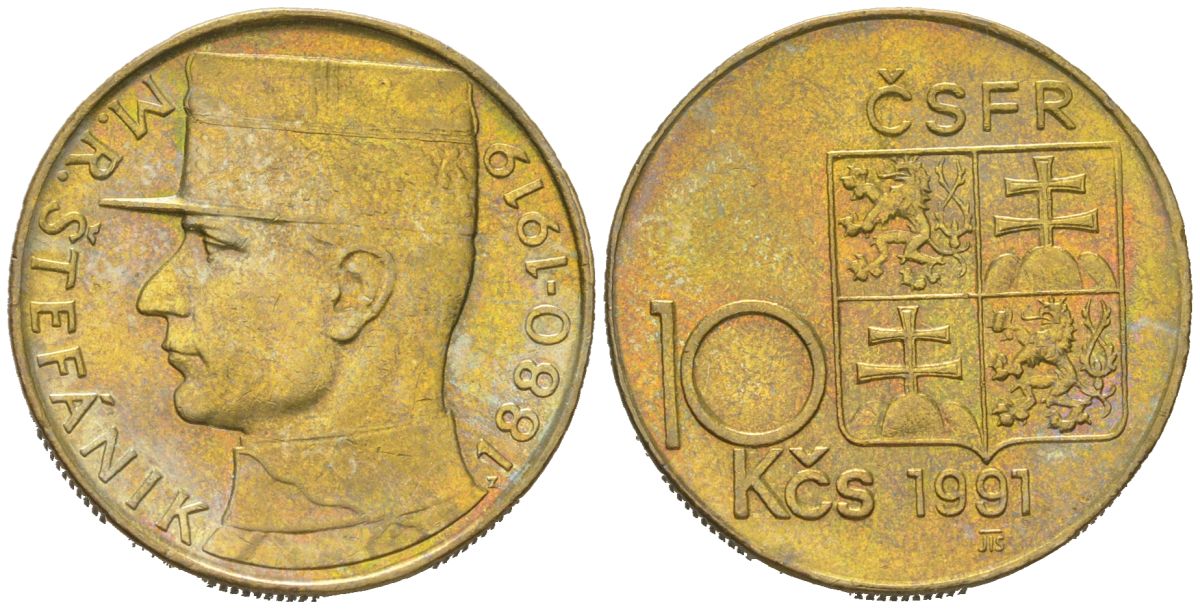Чехословакия 10 крон 1991 Милан Растислав Штефаник KM 153 никель бронза 190-833