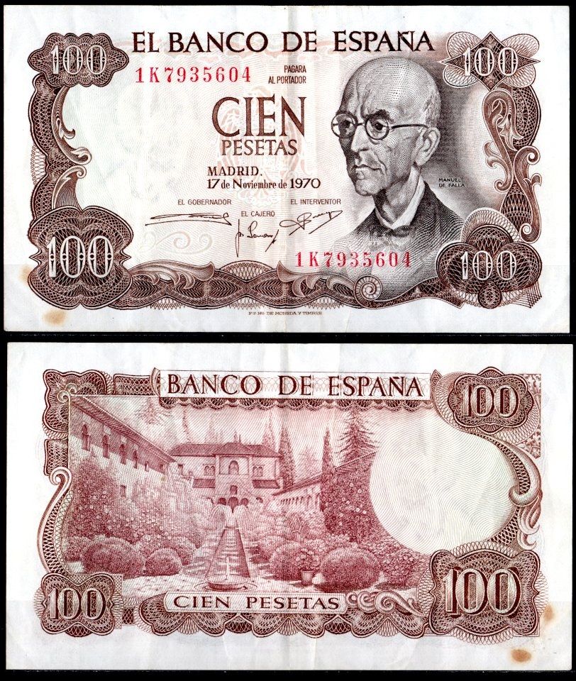 Испания 100 песет 1970 Pick 152 a бумага 8621-26-3-2