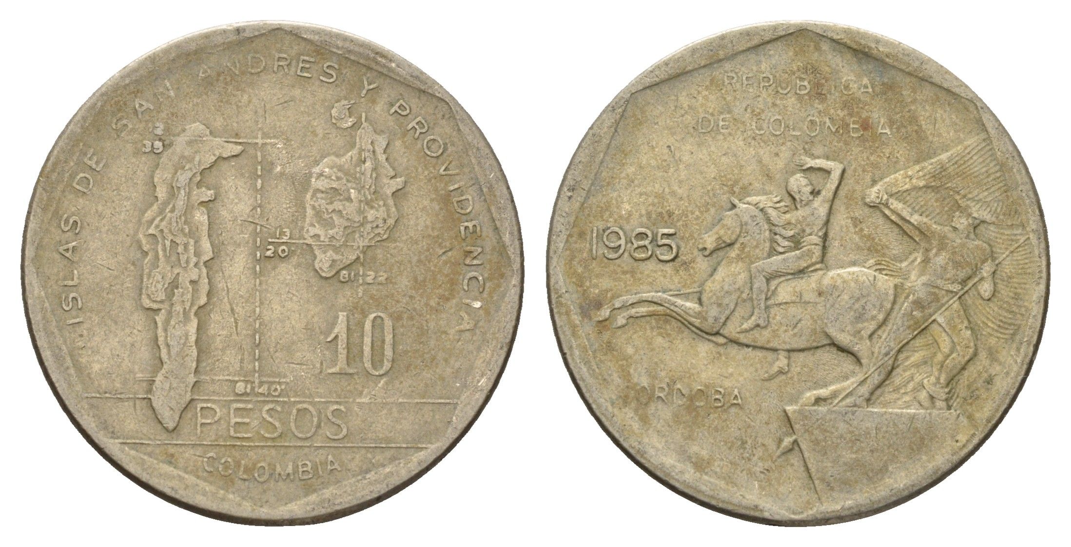 Колумбия 10 песо 1985 KM 270 медь цинк никель 4142-315