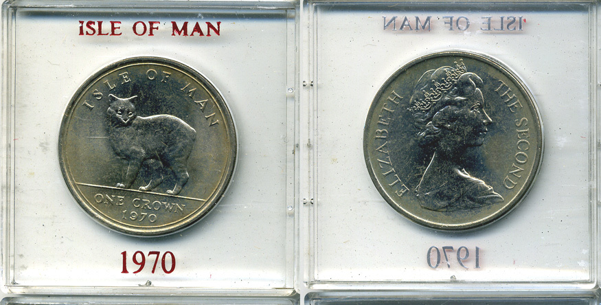 Остров Мэн 1 крона 1970 кошка Мэна, в оригинальной пластиковой коробке KM 18 медно-никель UNC 6-6-1-39