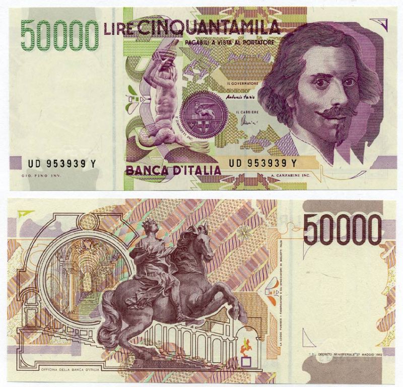 Италия 50000 лир 1992 Джованни Бернини Pick 116c UNC (пресс) 8564-6-1-2