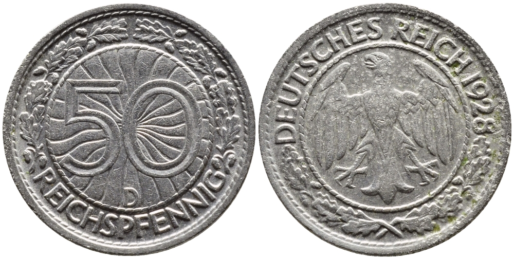 Германия 50 рейхспфеннигов 1928 D KM 49, J. 324 никель 4387-1158