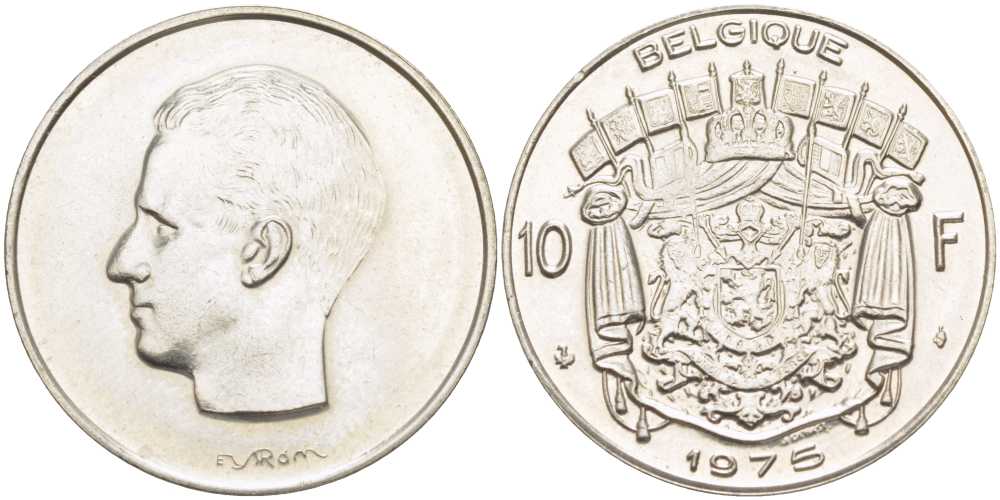 Бельгия 10 франков 1975 Belgique, Бодуэн I (1951-1993) KM 155.1 никель 4110-142