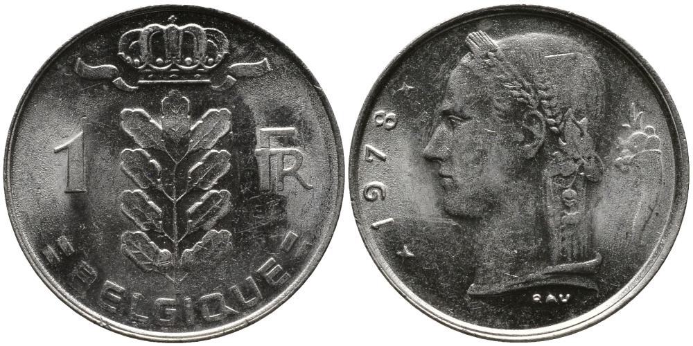 БЕЛЬГИЯ 1 ФРАНК 1978 BELGIQUE KM 142.1 медно-никель 98-622