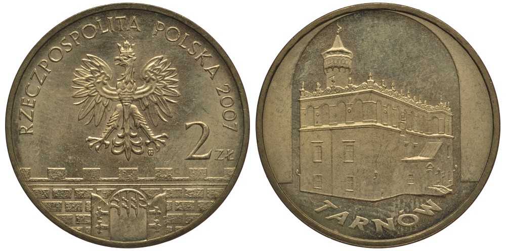 Польша 2 злотых 2007 MW, серия города Польши, Тарнув (Tarnow) KM 625 латунь 114-322