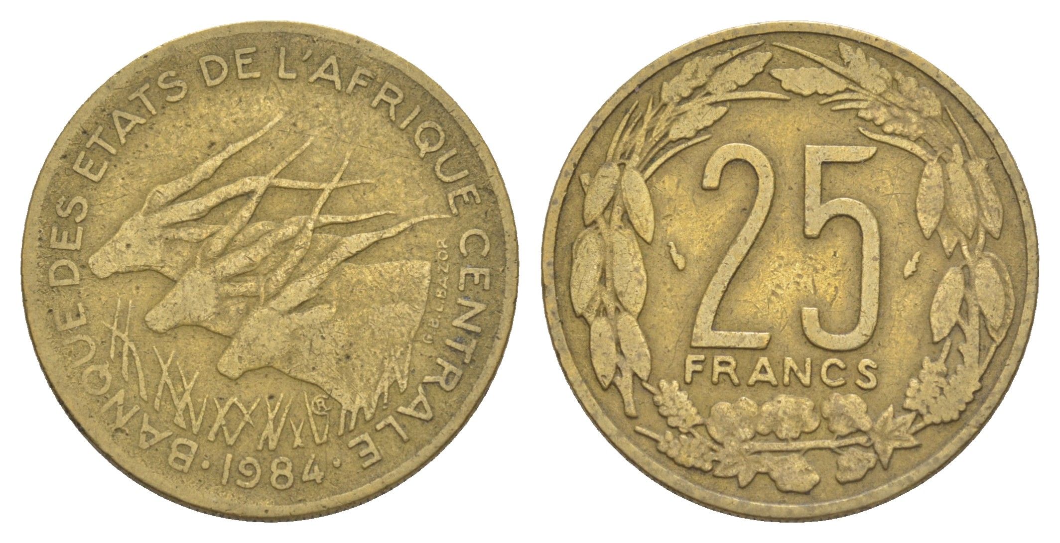 Центральная Африка (BEAC) 25 франков 1984 KM 10 медь алюминий никель 4650-315