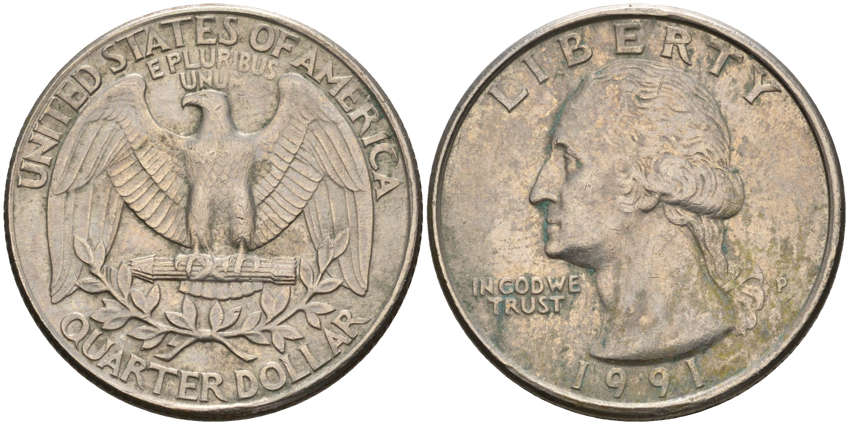 США 25 центов = квотер 1991 Вашингтон, P KM А164а медь плакированная медно-никелем    4603-947