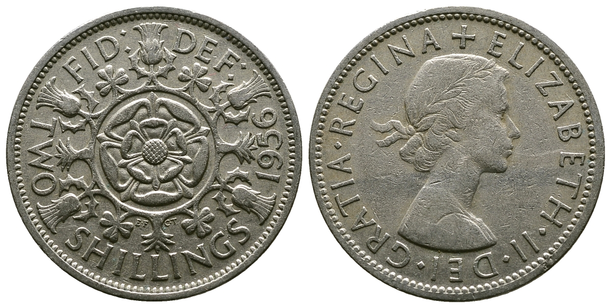 Великобритания 2 шиллинга (флорин) 1956 Елизавета II (1952-2022) KM 906, Spink 4146 медно-никель 4382-112