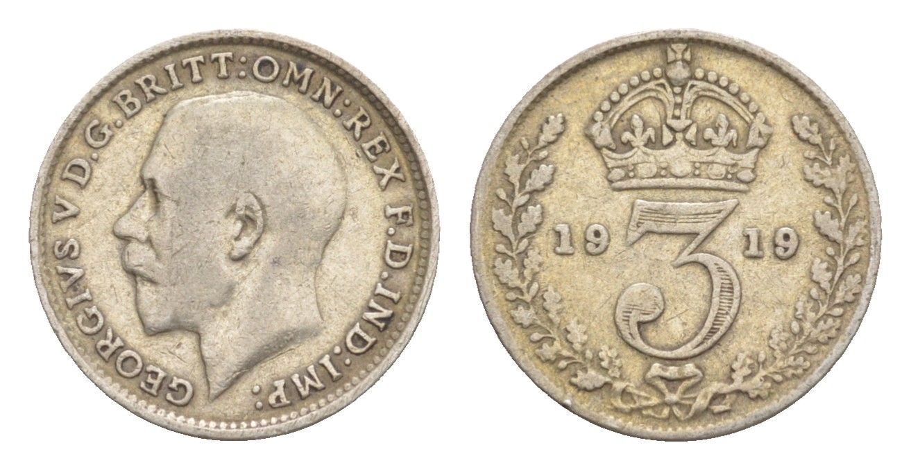 Великобритания 3 пенса 1919 Георг V (1910-1936) KM 813, Spink 4015 серебро 75-834