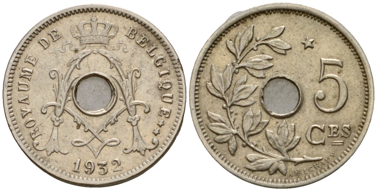 Бельгия 5 сантимов 1932 Belgique KM 66 медно-никель 4602-133
