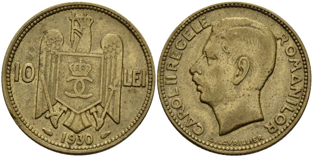 Румыния 10 леев 1930 Кароль II (1930-1940) KM 49 никель латунь 4519-131