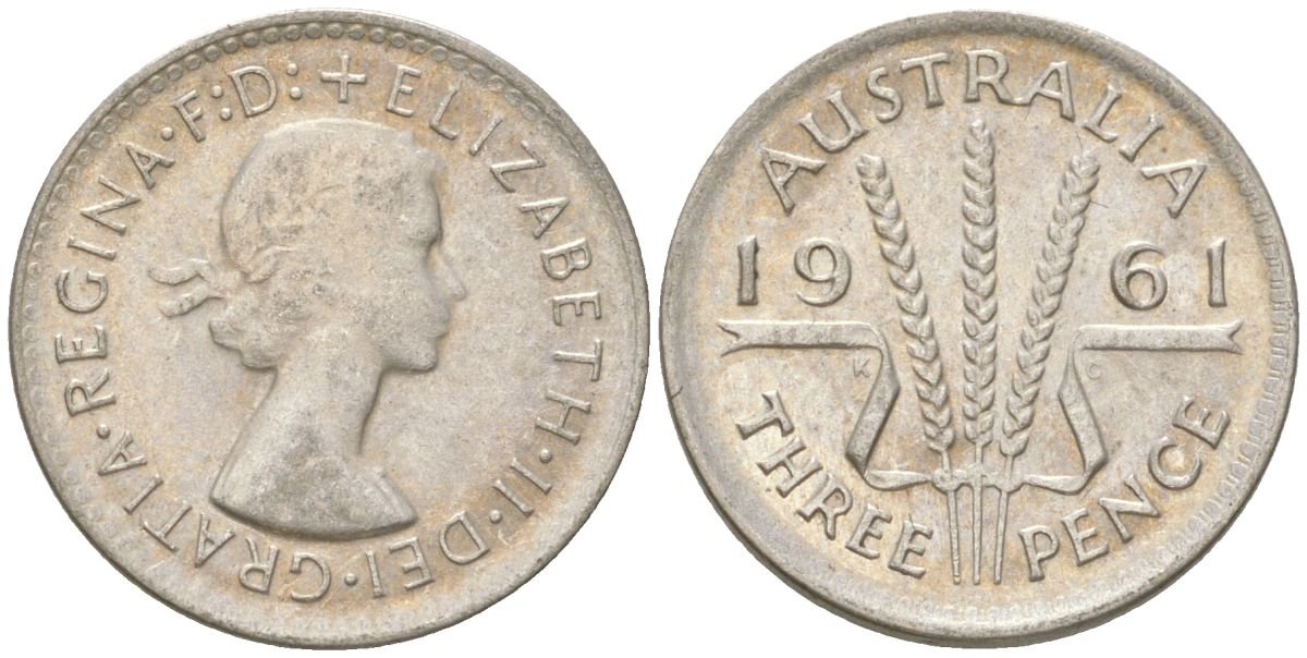Австралия 3 пенса 1961 Елизавета II (1952-2022) KM 57 серебро 4621-1268